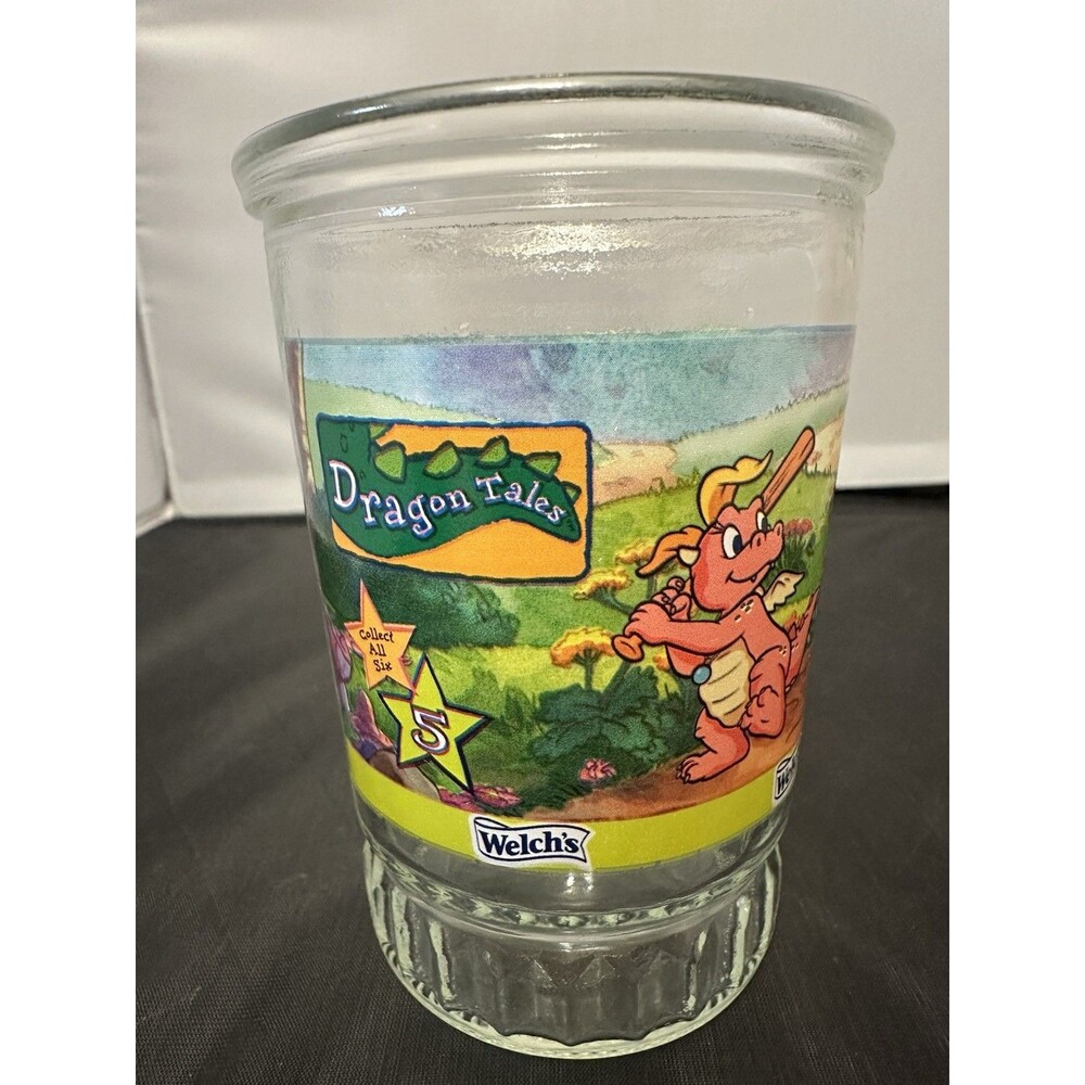 Welch's Dragon Tales Glass Jelly Jar "Playing Dragonball" #5 in Series of 6 FS
